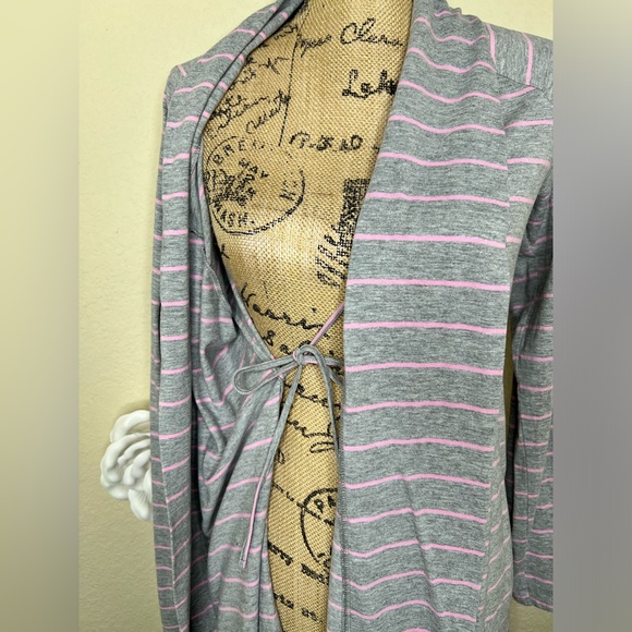 Bump in the Night Gray & Pink Striped Shorter Maternity/Nursing Robe Sz L - Picture 3 of 15
